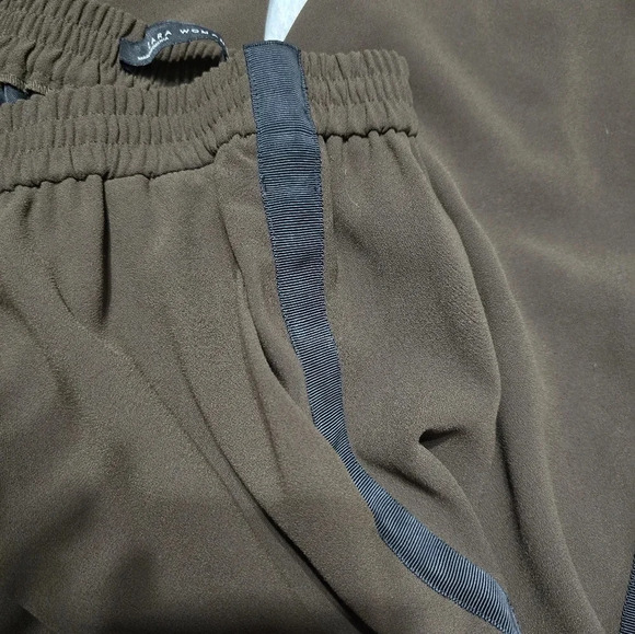 Zara Woman Relaxed Fit Pull On Joggers, Brown Olive w/Black Tuxedo Stripe, EUC! - Picture 5 of 7